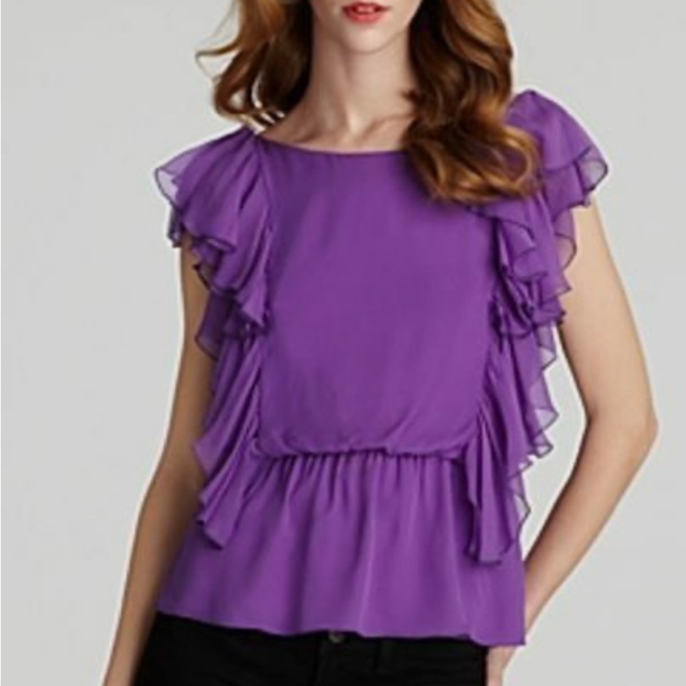 Alice + Olivia Purple Flutter Sleeve Blouse